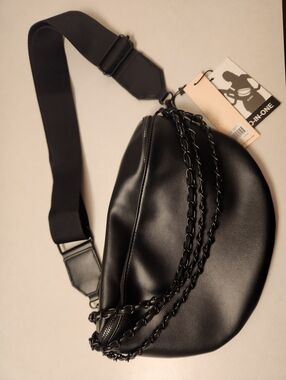 BCBGeneration Black Crossbody Sling/belt Bag with Chain Accent - NWT